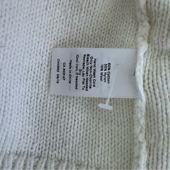 Talbots Ivory Cableknit Floral Embroidered Pom Pom Sweater Size LP - Picture 11 of 12